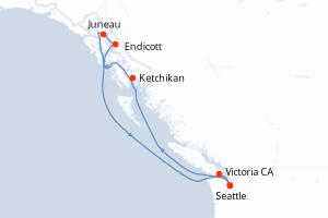 Carte itinéraire croisière - 7 jours au départ de Seattle - Alaska