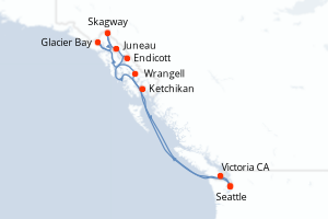 Carte itinéraire croisière - 10 jours au départ de Seattle - Alaska