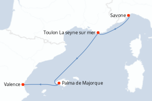 Carte itinéraire croisière - 3 jours au départ de Savone - Méditerranée