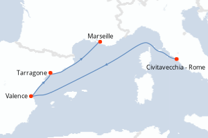 Carte itinéraire croisière - 4 jours au départ de Civitavecchia - Rome - Méditerranée