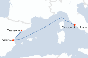 Carte itinéraire croisière - 3 jours au départ de Civitavecchia - Rome - Méditerranée