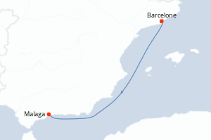 Carte itinéraire croisière - 2 jours au départ de Barcelone - Méditerranée