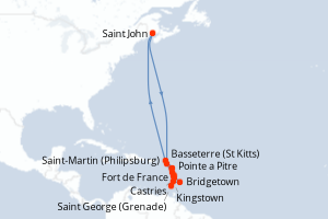 Carte itinéraire croisière Croisière Antilles. - 14 jours au départ de Fort de France - Caraïbes Bahamas