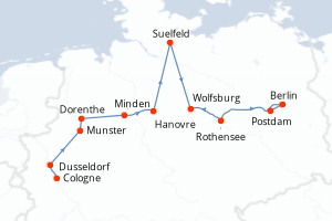 Carte itinéraire croisière - 9 jours au départ de Cologne - Elbe