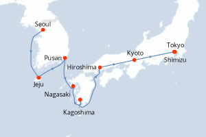 Carte itinéraire croisière - 12 jours au départ de Seoul - Asie