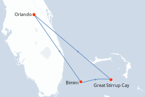 Carte itinéraire croisière - 4 jours au départ de Orlando - Caraïbes Mexique