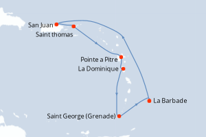 Carte itinéraire croisière - 7 jours au départ de La Barbade - Caraïbes Bahamas