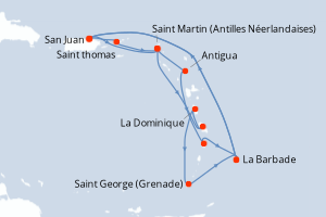 Carte itinéraire croisière - 14 jours au départ de San Juan - Caraïbes Bahamas