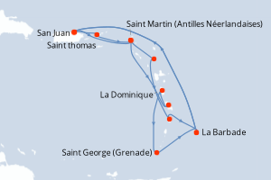 Carte itinéraire croisière - 14 jours au départ de San Juan - Caraïbes Bahamas