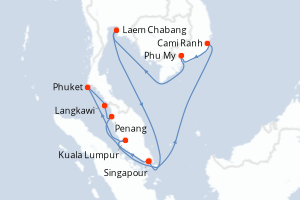 Carte itinéraire croisière - 14 jours au départ de Singapour - Asie
