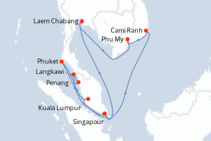 Carte itinéraire croisière - 14 jours au départ de Singapour - Asie