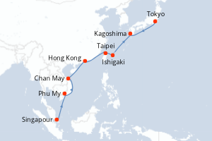 Carte itinéraire croisière - 13 jours au départ de Singapour - Asie