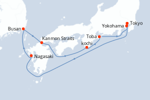 Carte itinéraire croisière - 7 jours au départ de Yokohama - Asie