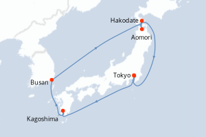 Carte itinéraire croisière - 8 jours au départ de Tokyo - Asie