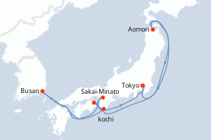 Carte itinéraire croisière - 10 jours au départ de Tokyo - Asie