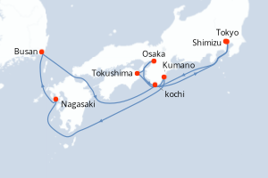 Carte itinéraire croisière - 10 jours au départ de Tokyo - Asie