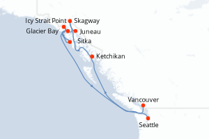 Carte itinéraire croisière - 10 jours au départ de Seattle - Alaska