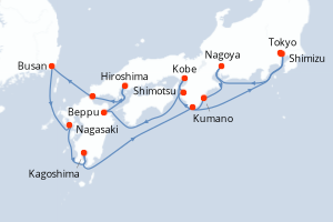 Carte itinéraire croisière - 13 jours au départ de Tokyo - Asie