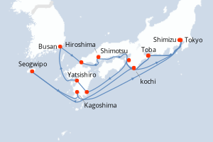 Carte itinéraire croisière - 17 jours au départ de Tokyo - Asie