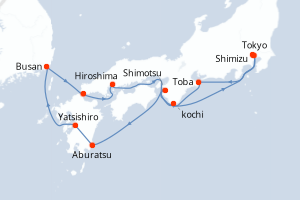 Carte itinéraire croisière - 10 jours au départ de Tokyo - Asie