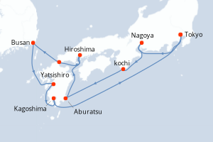 Carte itinéraire croisière - 10 jours au départ de Tokyo - Asie