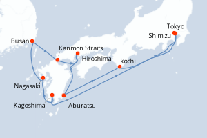 Carte itinéraire croisière - 10 jours au départ de Tokyo - Asie