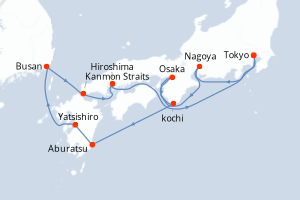 Carte itinéraire croisière - 10 jours au départ de Tokyo - Asie