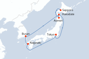 Carte itinéraire croisière - 9 jours au départ de Tokyo - Asie