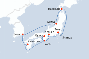 Carte itinéraire croisière - 12 jours au départ de Tokyo - Asie