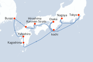 Carte itinéraire croisière - 10 jours au départ de Tokyo - Asie