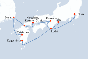 Carte itinéraire croisière - 11 jours au départ de Tokyo - Asie