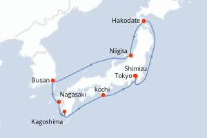 Carte itinéraire croisière - 10 jours au départ de Tokyo - Asie