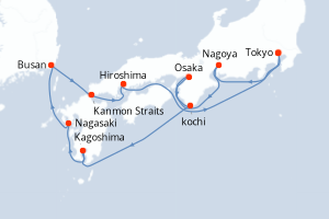Carte itinéraire croisière - 10 jours au départ de Tokyo - Asie