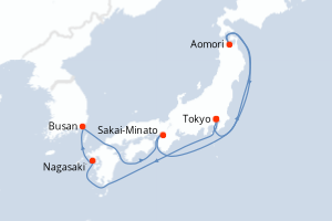 Carte itinéraire croisière - 8 jours au départ de Tokyo - Asie