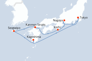 Carte itinéraire croisière - 7 jours au départ de Tokyo - Asie