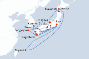 Carte itinéraire croisière - 20 jours au départ de Tokyo - Asie