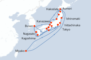 Carte itinéraire croisière - 27 jours au départ de Tokyo - Asie