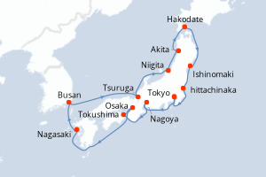 Carte itinéraire croisière - 14 jours au départ de Tokyo - Asie