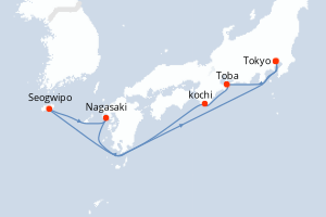 Carte itinéraire croisière - 7 jours au départ de Tokyo - Asie