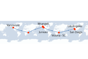 Carte itinéraire croisière - 18 jours au départ de Los Angeles - Alaska