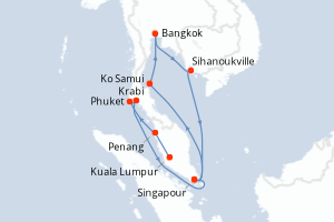 Carte itinéraire croisière - 12 jours au départ de Kuala Lumpur - Asie