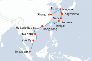 Carte itinéraire croisière  - 16 jours au départ de Singapour - Asie