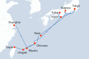 Carte itinéraire croisière  - 15 jours au départ de Shanghai - Asie