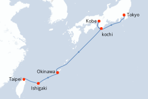 Carte itinéraire croisière - 7 jours au départ de Tokyo - Asie