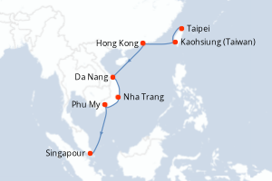 Carte itinéraire croisière  - 11 jours au départ de Taipei - Asie