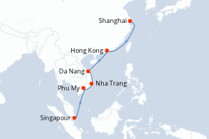 Carte itinéraire croisière  - 10 jours au départ de Singapour - Asie