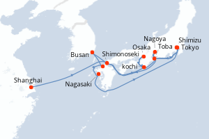 Carte itinéraire croisière  - 14 jours au départ de Shanghai - Asie