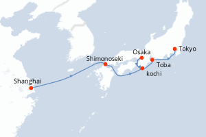 Carte itinéraire croisière - 6 jours au départ de Shanghai - Asie