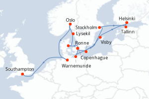 Carte itinéraire croisière  - 16 jours au départ de Copenhague - Europe du Nord
