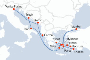Carte itinéraire croisière - 19 jours au départ de Venise Fusina - Méditerranée